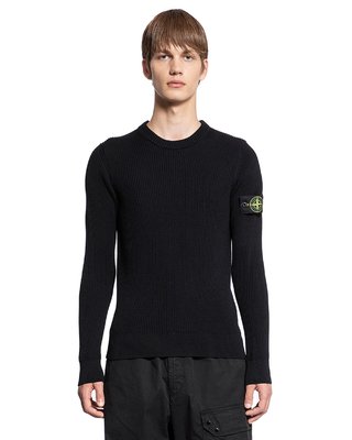 Stone Island 553C2 FULL RIB RWS WOOL Crewneck Sweater Black
