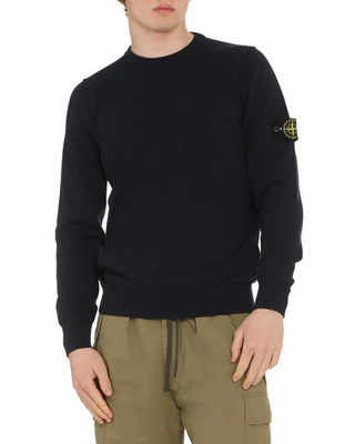 Stone Island 8015540 Cotton Crew-Neck Sweater Blue