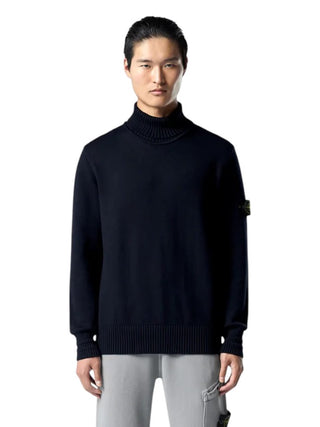 Stone Island 505A2 Logo Badge Turtleneck Sweater Blue