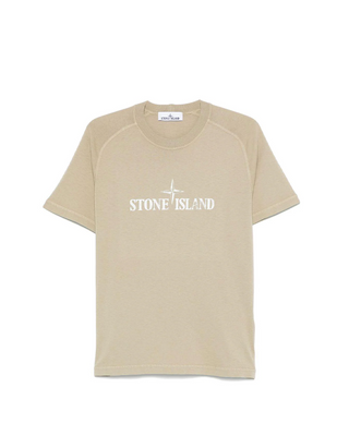 Stone Island 2100020 Organic Cotton 'Institutional Two' Print T-Shirt Desert Beige