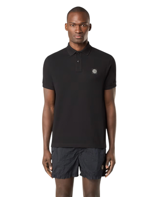 Stone Island 22002SC Organic Cotton Elastane Pique Polo T-Shirt Black