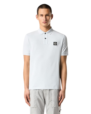 Stone Island 22002SC Organic Cotton Elastane Pique Polo T-Shirt Light Blue
