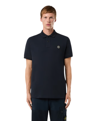 Stone Island 22002SC Organic Cotton Elastane Pique Polo T-Shirt Navy Blue