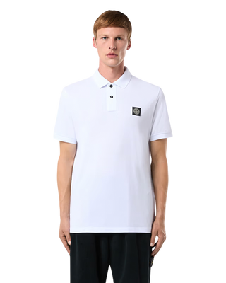 Stone Island 22002SC Organic Cotton Elastane Pique Polo T-Shirt White