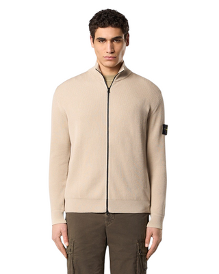 Stone Island 5100026 Ribbed Soft Organic Cotton Zip Cardigan Desert Beige