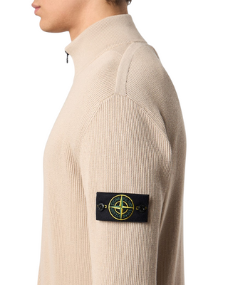 Stone Island 5100026 Ribbed Soft Organic Cotton Zip Cardigan Desert Beige
