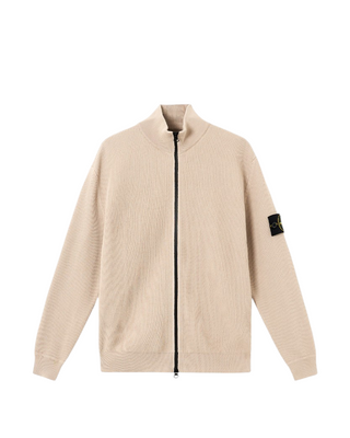 Stone Island 5100026 Ribbed Soft Organic Cotton Zip Cardigan Desert Beige