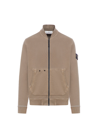 Stone Island 65241 Organic Cotton Diagonal Fleece 'Old' Effect Zip Sweatshirt Hazelnut
