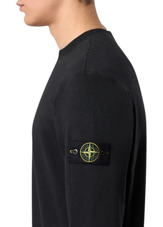 Stone Island 6100020 MALFILE FLEECE 'OLD' EFFECT Crewneck Sweatshirt Black