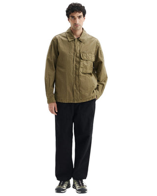 C.P. Company  50 Fili Wax Zipped Lens Overshirt Dried Herb Green 20CMOS160A110543D
