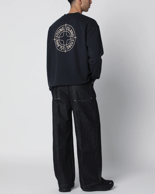 Stone Island 6100001 COTTON FLEECE Sweatshirt ‘Outline Compass’ Print Navy Blue