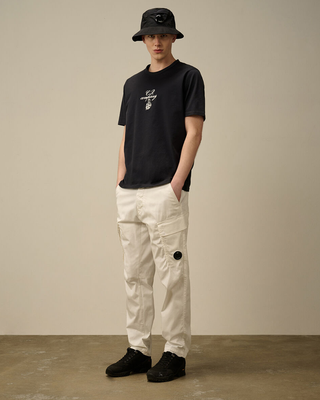 C.P. Company Stretch Sateen Loose Cargo Pants White 18CMPA166A005694G