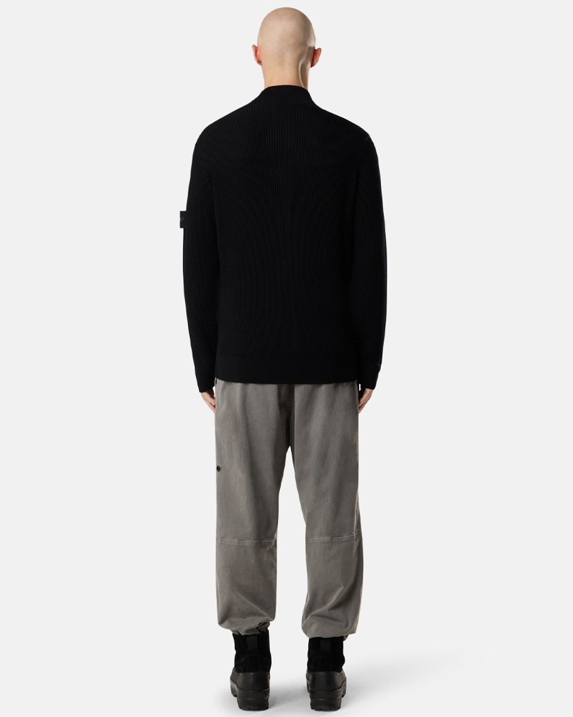 Stone Island 5100006 RIB RWS WOOL Zip Cardigan Black