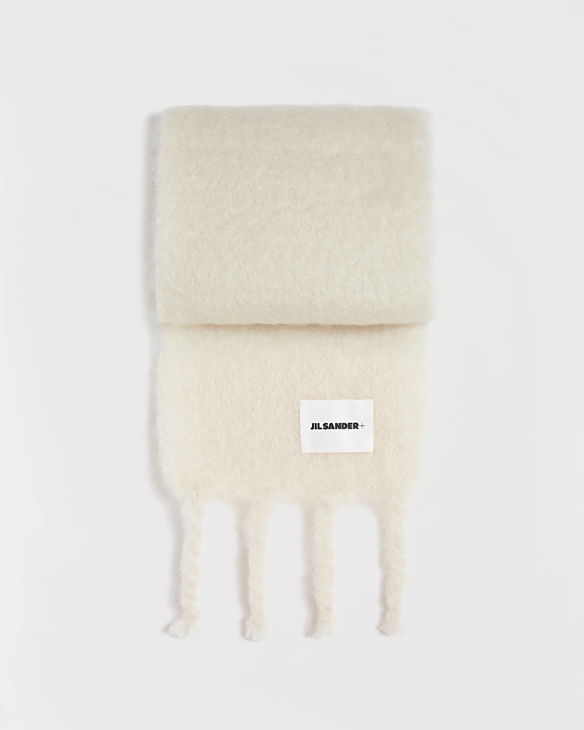 Jil Sander Slim Wool Blend Scarf White