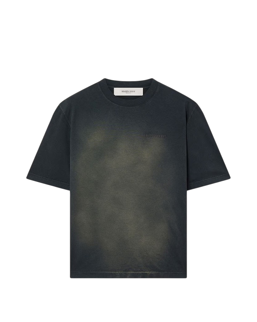 Golden Goose Cotton Jersey T-shirt Logo Embroidery Bleached Washed Black
