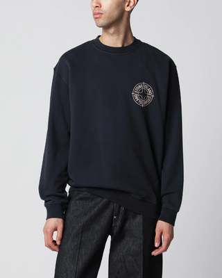 Stone Island 6100001 COTTON FLEECE Sweatshirt ‘Outline Compass’ Print Navy Blue