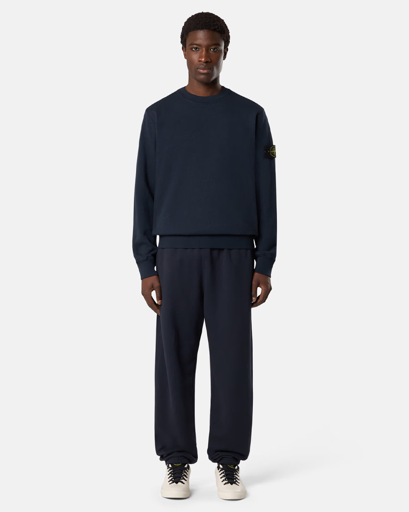 Stone Island 6100020 MALFILE FLEECE 'OLD' EFFECT Crewneck Sweatshirt Navy Blue