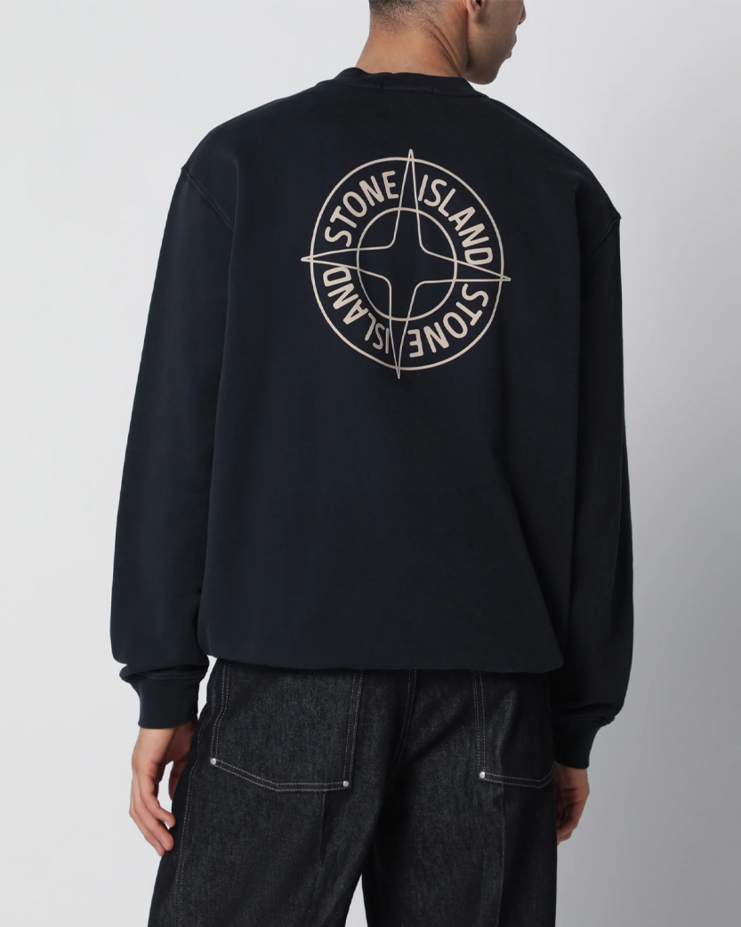 Stone Island 6100001 COTTON FLEECE Sweatshirt ‘Outline Compass’ Print Navy Blue