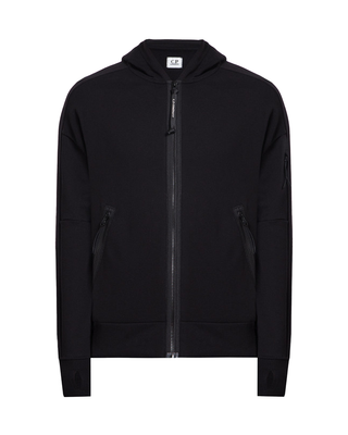 C.P. Company Diagonal Raised Fleece Lens Full Zip Hoodie Black