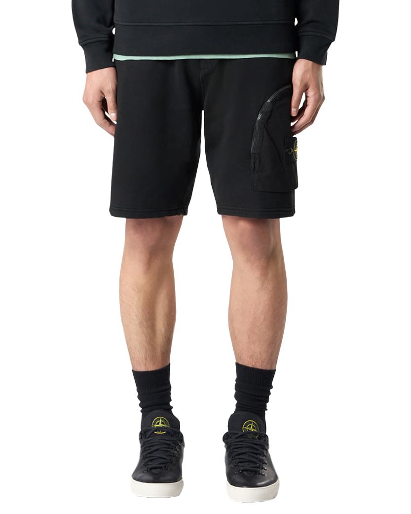 Stone Island 6200002 Cotton Fleece Cargo Bermuda Shorts Black