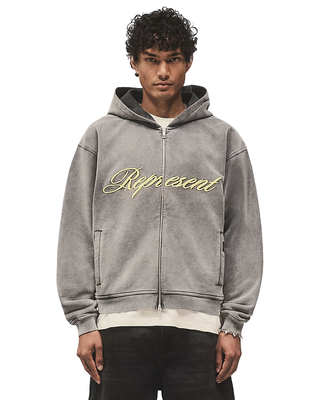 Represent Script Logo Zip Hoodie Vintage Grey MLM100025-47