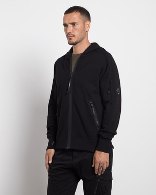 C.P. Company Diagonal Raised Fleece Lens Full Zip Hoodie Black