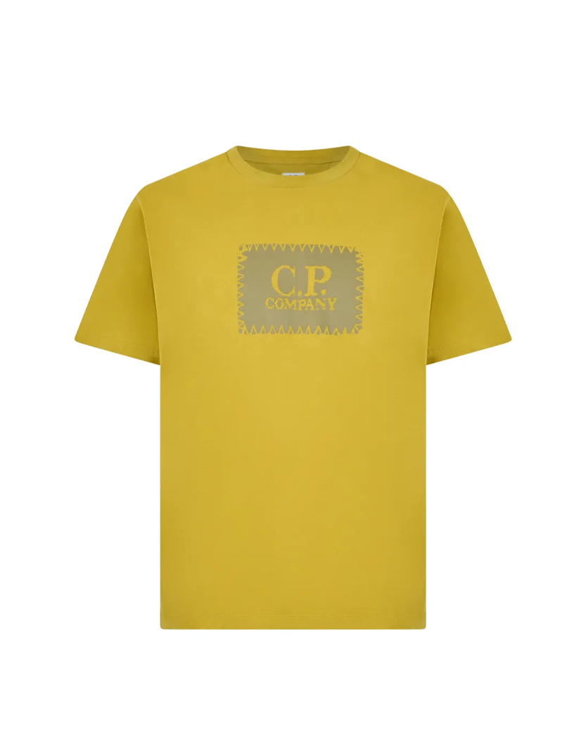 C.P. Company Jersey 30/1 Short Sleeve Logo Label T-Shirt Antique Moss Yellow 20CMTS723A005100W