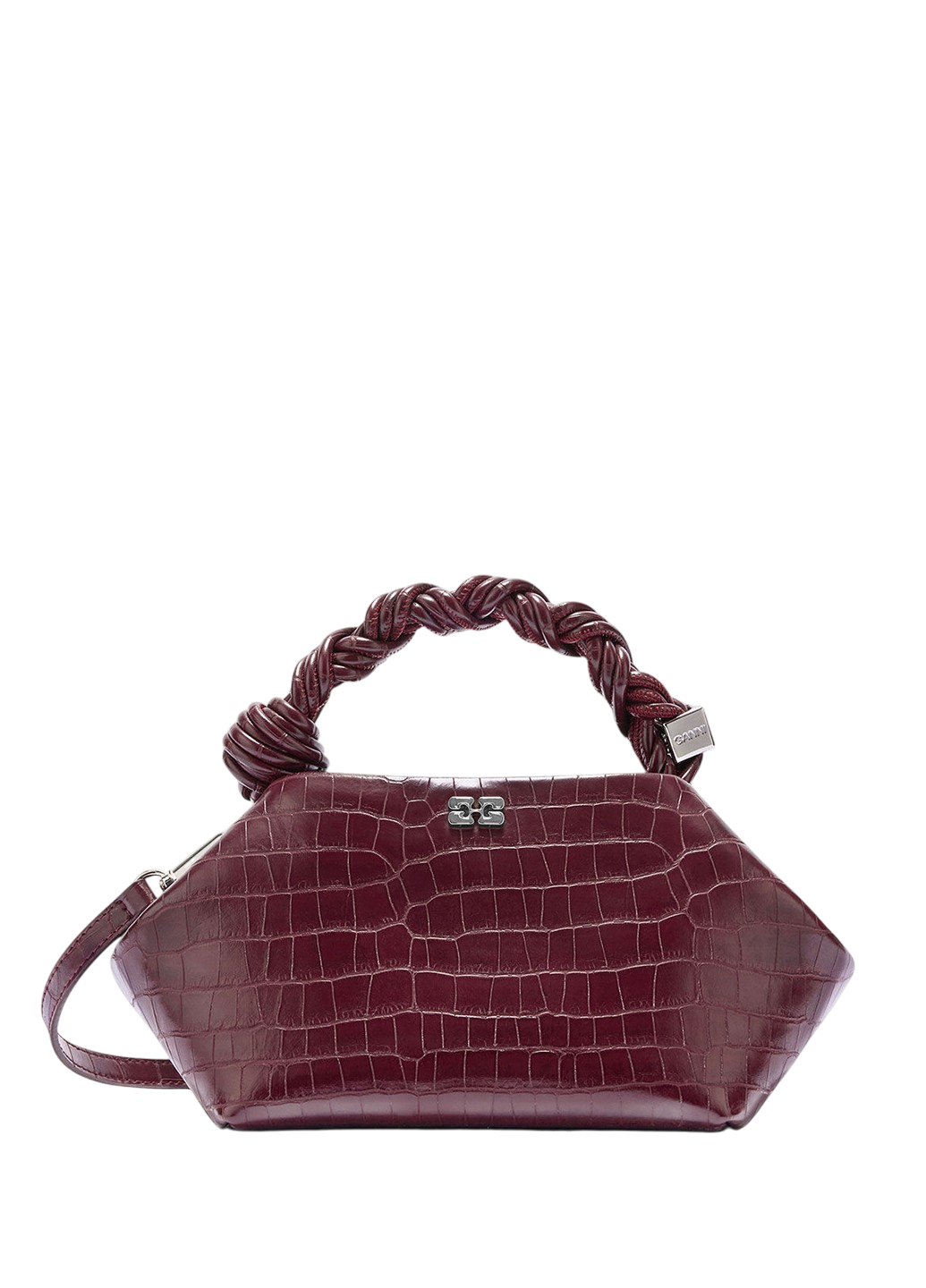 Ganni Small Bou Bag Croco Burgundy