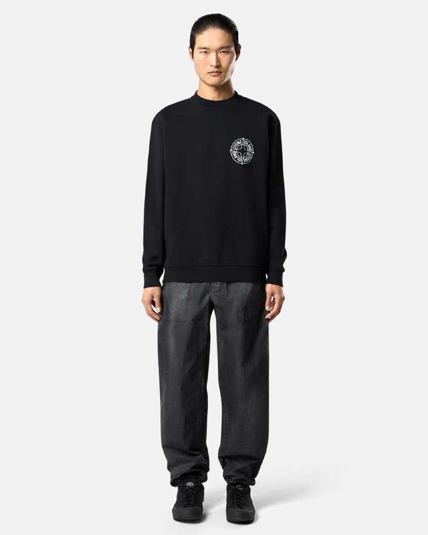 Stone Island 6100001 COTTON FLEECE Sweatshirt ‘Outline Compass’ Print Black