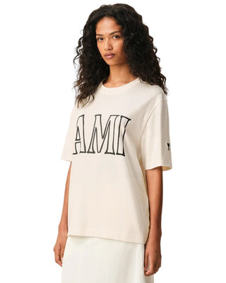 Ami Paris Cotton Print T-Shirt White Creame