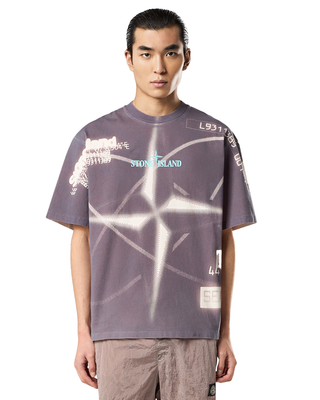 Stone Island 2100016 Combed Organic Coton Jersey T-shirt 'Y2K Compass' Print Blue