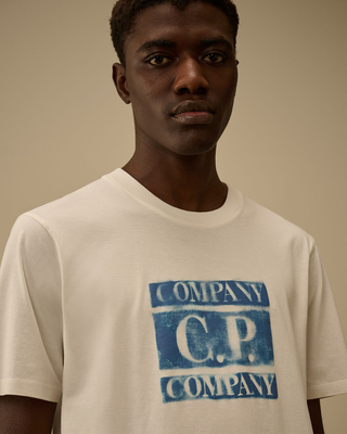 C.P. Company 30/1 Jersey Short Sleeve Faded Logo T-Shirt Gauze White 20CMTS141A110579W