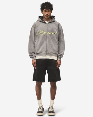 Represent Script Logo Zip Hoodie Vintage Grey MLM100025-47