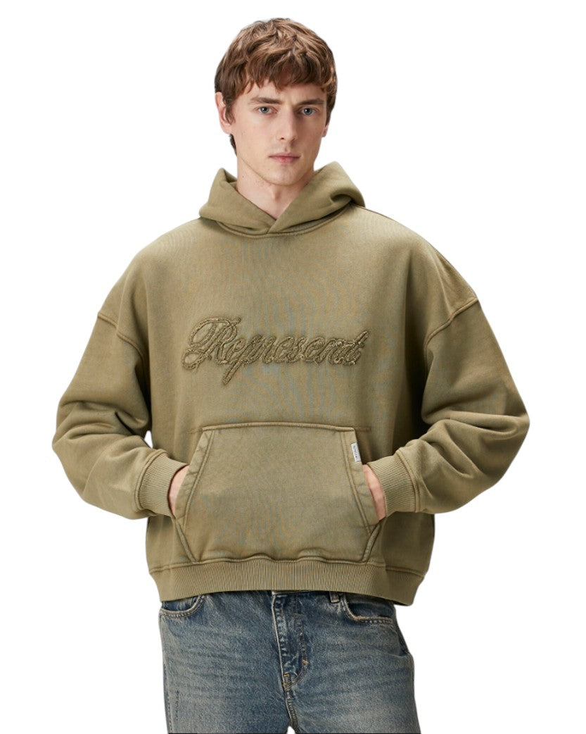 Represent REVERSE APPLIQUE HOODIE Vintage Khaki MLM100160-59