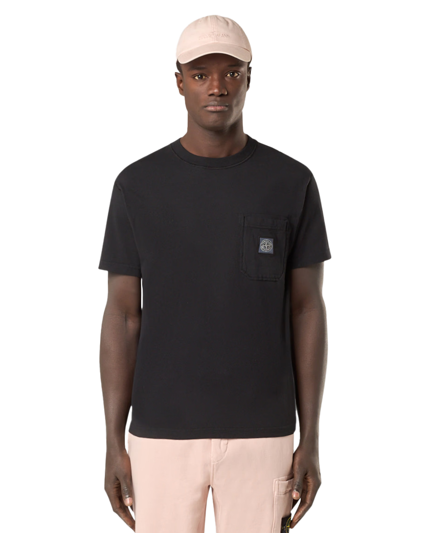 Stone Island 2100219 Organic Cotton Jersey 'FISSATO' EFFECT T-shirt Compass Patch Black
