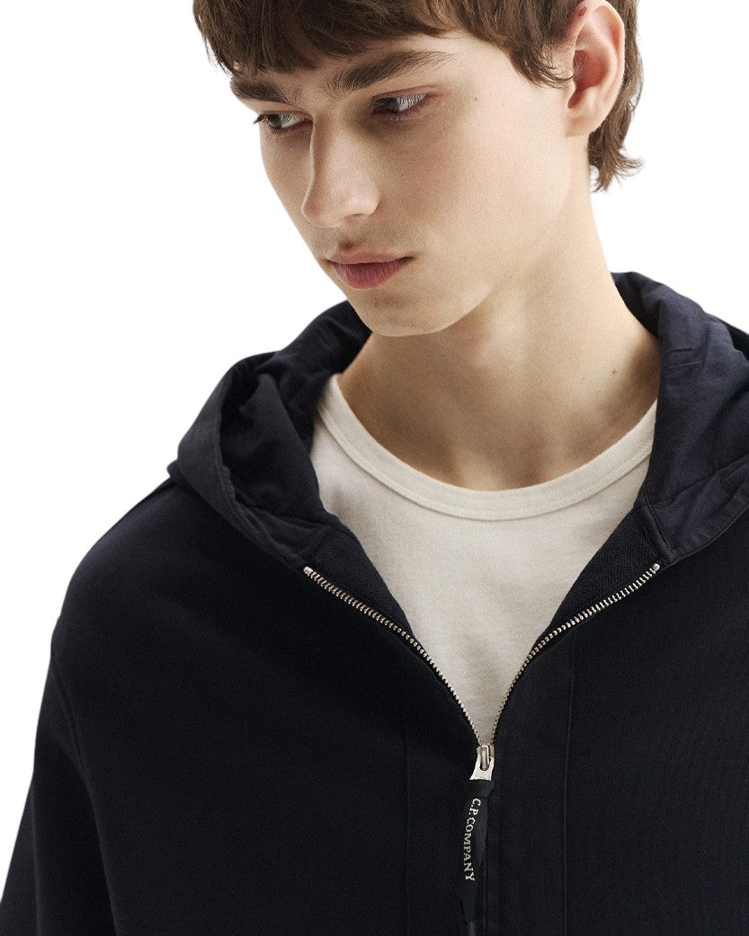 C.P. Company Cotton Diagonal Fleece Zip Hoodie Black 20CMSS039A110044G