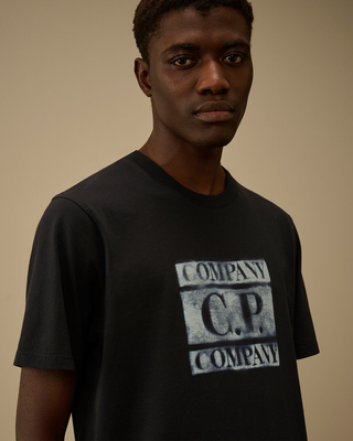 C.P. Company 30/1 Jersey Short Sleeve Faded Logo T-Shirt Total Eclipse Blue 20CMTS141A110579W
