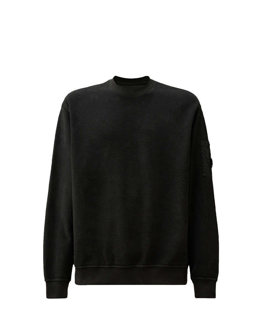 C.P. Company Reverse Brushed &amp; Emerized Diagonal Fleece Crewneck Sweatshirt Black