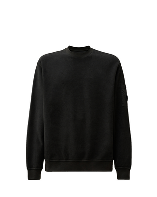 C.P. Company Reverse Brushed & Emerized Diagonal Fleece Crewneck Sweatshirt Black