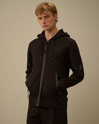 C.P. Company Diagonal Raised Fleece Lens Full Zip Hoodie Black