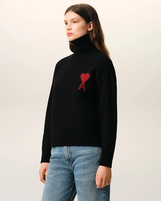 Ami Paris ADC Funnel Neck Wool Sweater Black