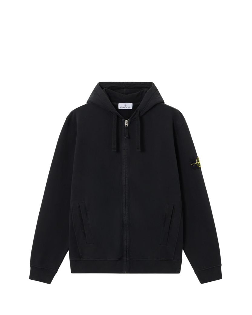 Stone Island 6100067 BRUSHED ORGANIC COTTON FLEECE Zip Hoodie Black