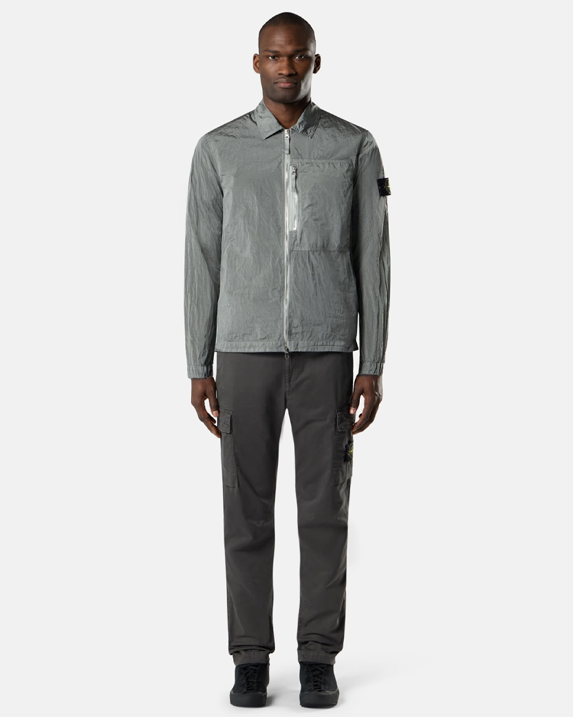 Stone Island 1200038 NYLON METAL IN ECONYL® Zip Overshirt Pearl Grey
