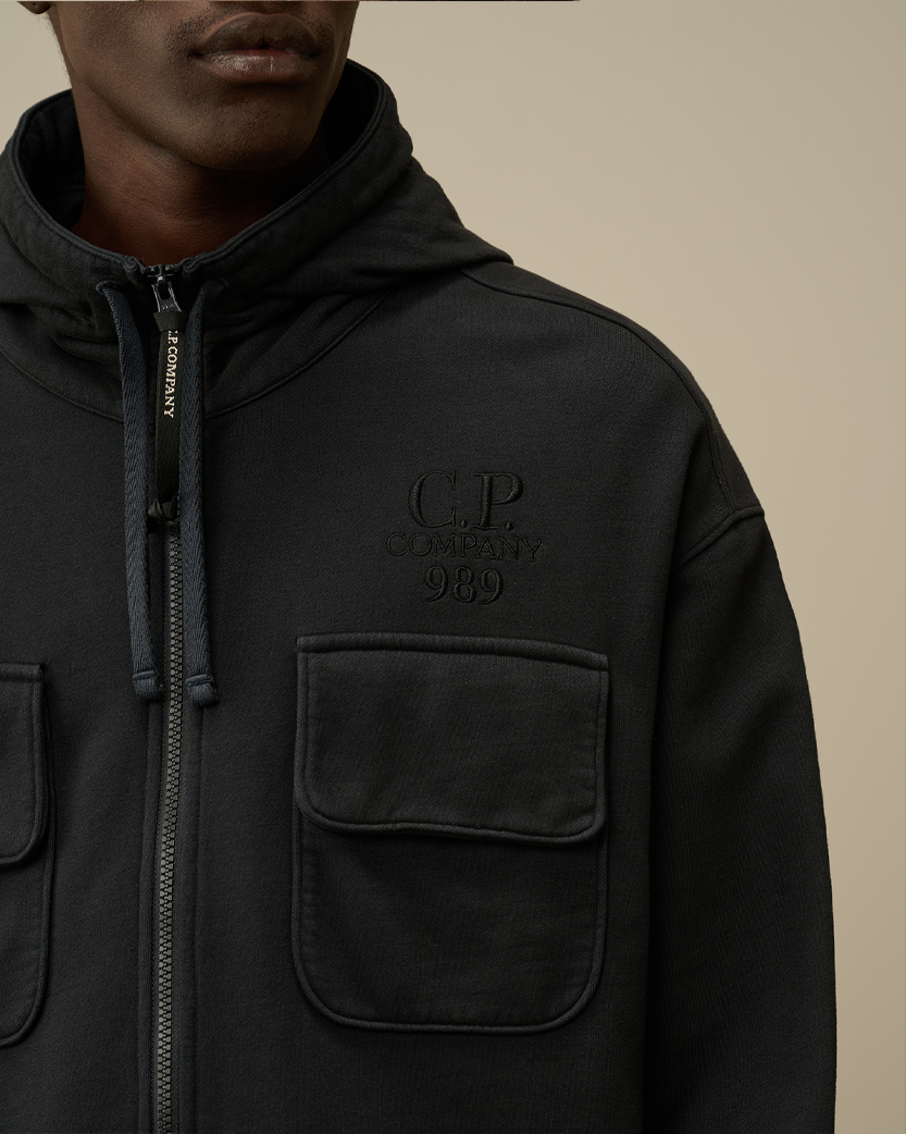 C.P. Company Fleece Utility Zip Hoodie Black 17CMSS021A006372G