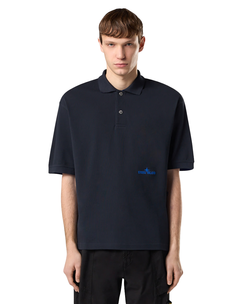 Stone Island 2200002 50/2 ORGANIC COTTON PIQUE Short-sleeve Polo Shirt Navy Blue