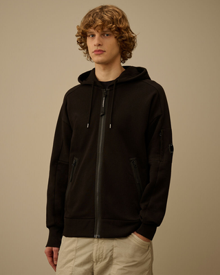 C.P. Company Diagonal Raised Fleece Lens Full Zip Hoodie Black RCCMSS716A005086W