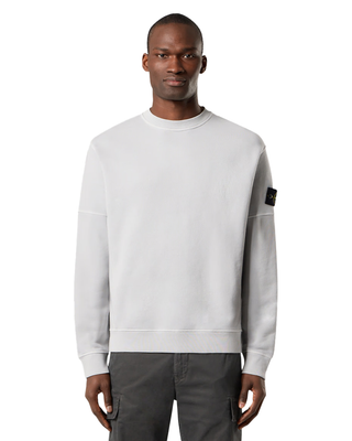 Stone Island 6100032 ORGANIC COTTON DIAGONAL FLEECE 'OLD' EFFECT Crewneck Sweatshirt Pearl Grey