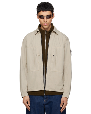 Stone Island 1200005 MERCERISED ORGANIC COTTON RIPSTOP Zip Overshirt Beige
