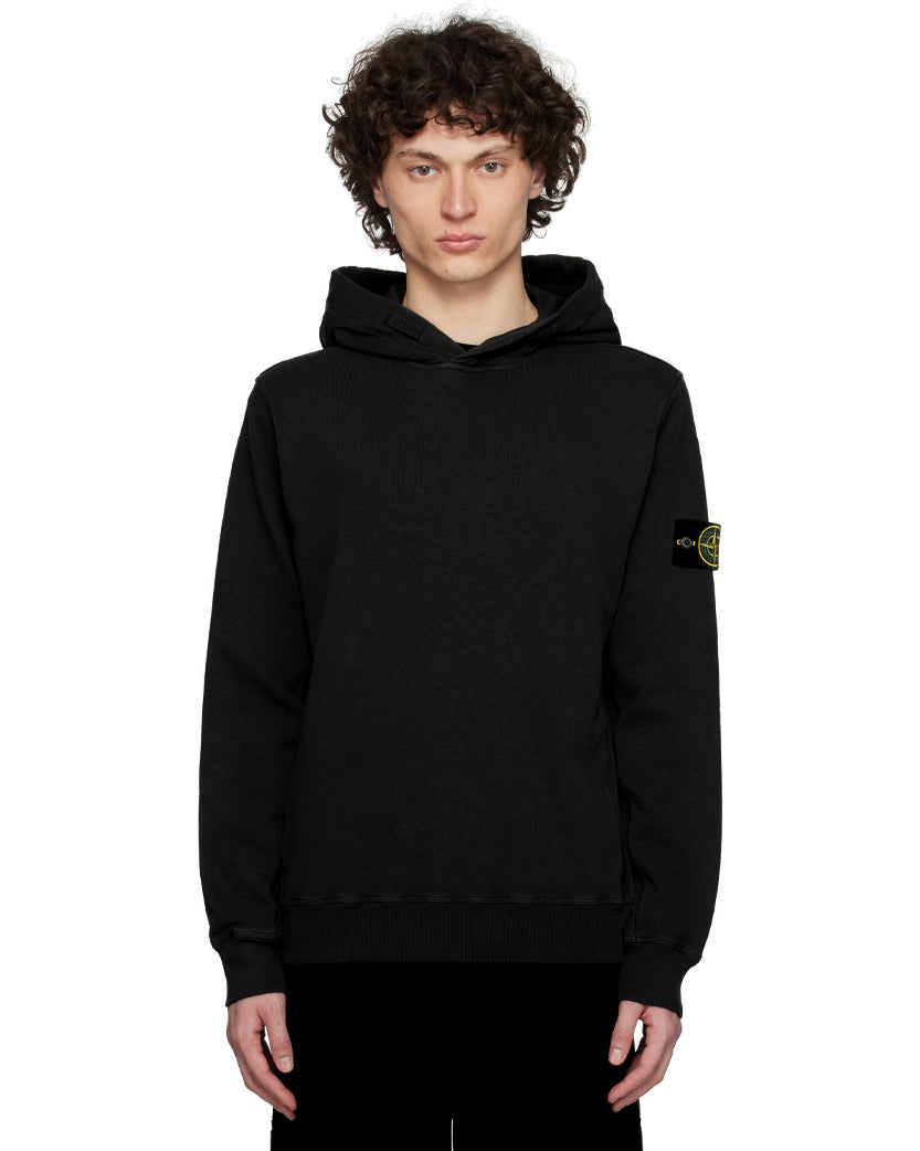 Stone Island 6100037 MALFILÉ FLEECE 'OLD' EFFECT Hoodie Black