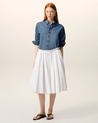 Ami Paris Cotton Ami De Coeur Denim Shirt Blue